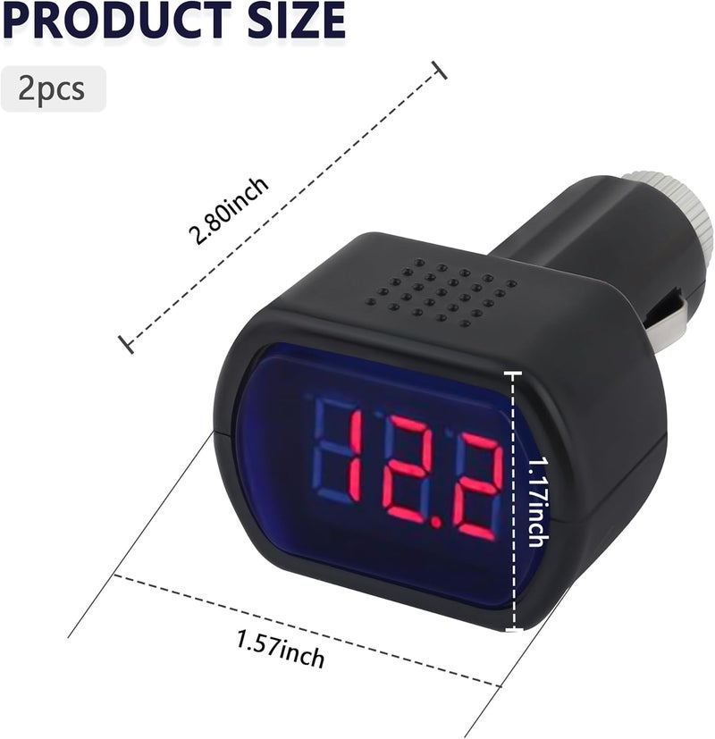 Stacool Car LED Cigarette Lighter Voltage Meter,Digital Display Car Battery Monitor 12V,Universal Electric Battery Voltage Meter Car Accessories for Most Cars Trucks SUVs Motorcycles (2PCS) - Image 2